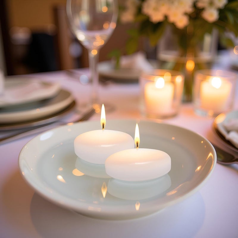 OSHINE 24 Pack Floating Candles: White 2 Inch Round Unscented Floating Candles for Wedding Centerpieces, Parties, Vase Fillers and Bath Tub - Image 3